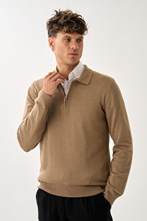 Fermuarlı Polo Yaka Kazak