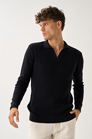 V Detaylı Polo Yaka Kazak