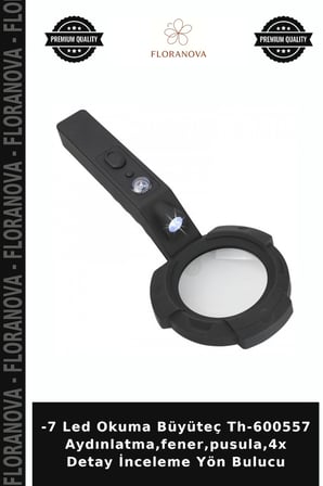 -7 Led Okuma Büyüteç Th-600557 Aydınlatma,fener,pusula,4x Detay İnceleme Yön Bulucu