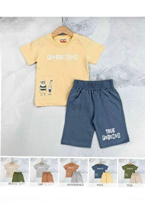 MK Friends Şortlu Erkek Çocuk Kısa Kol Takım Bej 6-9 Yaş 2051-B