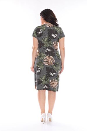 Yeşil Desenli Kruvaze Elbise 2F-0979