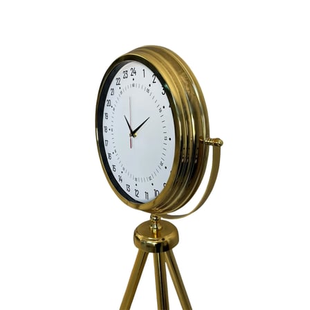 24 Saat Göstergeli Özel Tasarım Gold Tripod Ayaklı Duvar Saati iegxx
