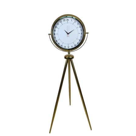 24 Saat Göstergeli Özel Tasarım Gold Tripod Ayaklı Duvar Saati iegxx