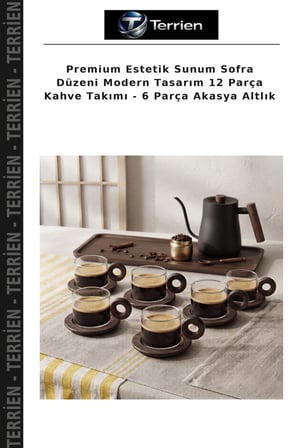 Premium Estetik Sunum Sofra Düzeni Modern Tasarım 12 Parça Kahve Takımı - 6 Parça Akasya Altlık