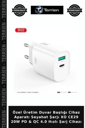 Özel Üretim Duvar Başlığı Cihaz Aparatı Seyahat Şarjı XO CE29 20W PD & QC 4.0 Hızlı Şarj Cihazı