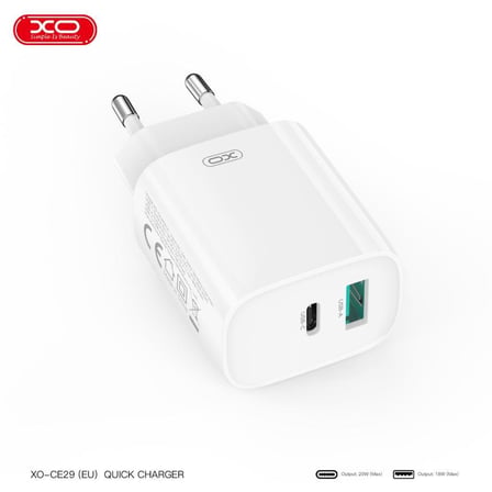 Özel Üretim Duvar Başlığı Cihaz Aparatı Seyahat Şarjı XO CE29 20W PD & QC 4.0 Hızlı Şarj Cihazı