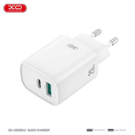 Özel Üretim Duvar Başlığı Cihaz Aparatı Seyahat Şarjı XO CE29 20W PD & QC 4.0 Hızlı Şarj Cihazı