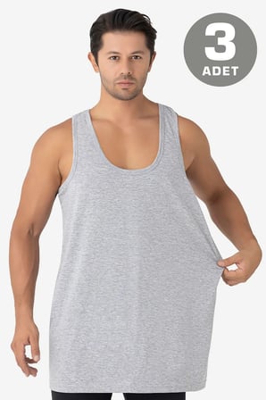 Özel Seri Alışveriş Hediyelik Tekstil Erkek Gri Büyük Beden Atlet 3'lü Paket %100 Pamuklu Penye