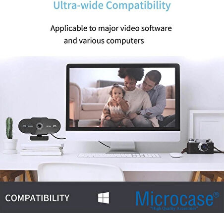 Microcase 1080P 360 Dönerli Mandal Kıskaçlı Full Hd Webcam Kamera ZR807 - SİYAH AL5149