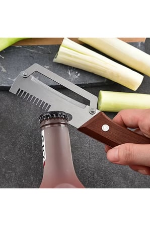 2 Adet Çok Amaçlı Jülyen Bıçağı – Paslanmaz Çelik Bıçak, Ergonomik Ahşap Sap, Sebze Soyacak Ve Şişe Açacağı, Peeler Julienne Opener