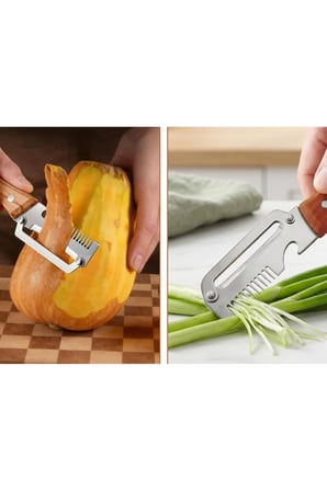 2 Adet Çok Amaçlı Jülyen Bıçağı – Paslanmaz Çelik Bıçak, Ergonomik Ahşap Sap, Sebze Soyacak Ve Şişe Açacağı, Peeler Julienne Opener