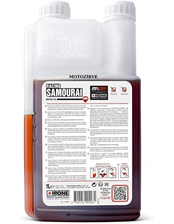 Ipone Samourai Racing  2T Strawberry Çilek Kokulu Esterli %100 Sentetik  Yağ 1 Litre, samurai