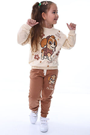 İSOBGİV Paw Petrol Desenli 2ip %100 Pamuk Kız Çocuk Eşofman Takımı 3-8 Yaş 24055