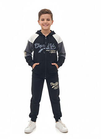 YUKO2İ Dope Style Desenli 2 İp Kumaş Kapşonlu Erkek Çocuk Eşofman Takımı 9-12 Yaş 30027-40027