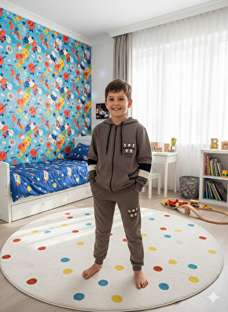 YUKO2İ Workıng Desenli 2 İp Kumaş Kapşonlu Erkek Çocuk Eşofman Takımı 13-16 Yaş 40025