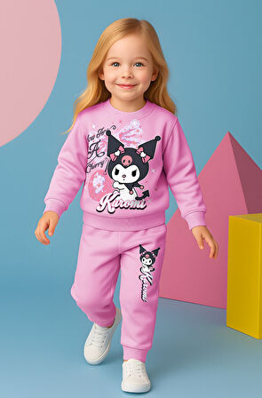 PJK2İ Kuromi Desenli 2 İp %100 Pamuk Kız Çocuk Eşofman Takımı 3-10 Yaş 8116