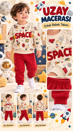 Minimundo Space Desenli 2 İp %100 Pamuk Erkek Çocuk Eşofman Takımı 9-18 Ay 6700