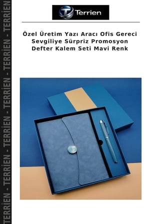 Özel Üretim Yazı Aracı Ofis Gereci Sevgiliye Sürpriz Promosyon Defter Kalem Seti Mavi Renk