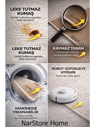 Rölyef Joy Krem Kaymaz Yıkanabilir Taban Kesme Salon Mutfak Halı Yolluk