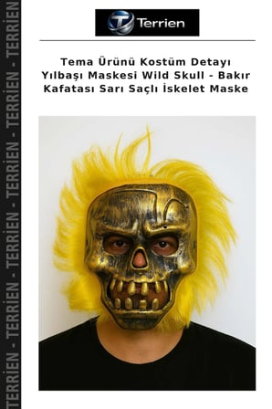 Tema Ürünü Kostüm Detayı Yılbaşı Maskesi Wild Skull - Bakır Kafatası Sarı Saçlı İskelet Maske