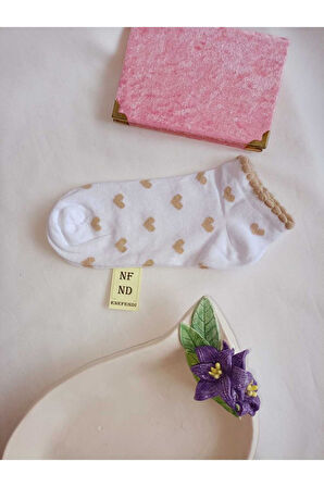 2 ÇİFT PATİK ÇORAP DİKİŞSİZ PAMUKLU KISA KONÇ DESENLİ KADIN ÇORABI BEYAZ KAHVERENGİ 36-40