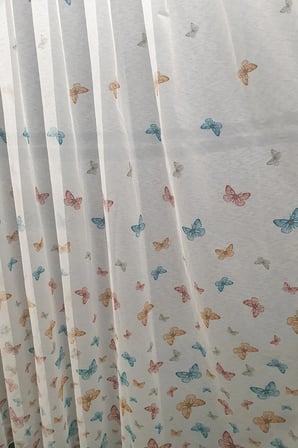 Çocuk Odası Renkli Kelebek Modeli 2kat Pileli Tül Perde