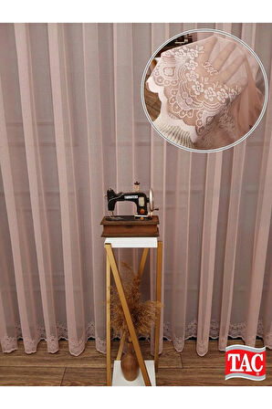 Farbateks Dikim Cemre Sade Düz Örme Pudra Renkli Ütü İstemez 2Kat Pileli Tül Perde