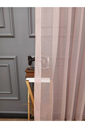 Farbateks Dikim Cemre Sade Düz Örme Pudra Renkli Ütü İstemez 2Kat Pileli Tül Perde