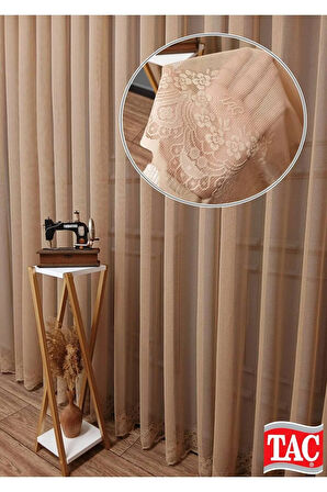 Farbateks Dikim Cemre Sade Düz Örme Vizon Renkli Ütü İstemez 2Kat Pileli Tül Perde