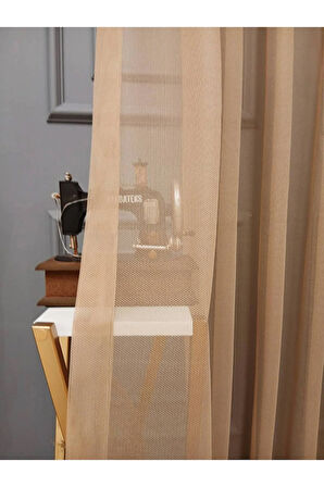 Farbateks Dikim Cemre Sade Düz Örme Vizon Renkli Ütü İstemez 2Kat Pileli Tül Perde