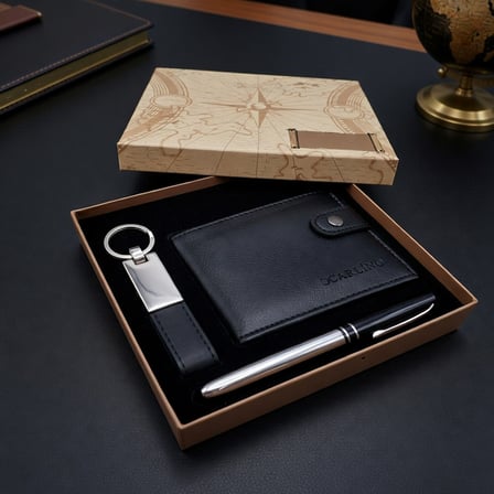 Premium Anahtarlık Cüzdan ve Roller Kalem Kombin Paket Erkek Aksesuarı