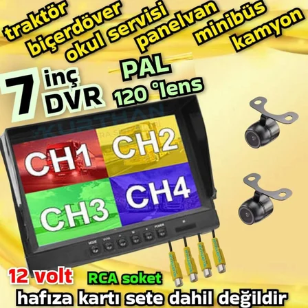 2 ADET KELEBEK KAMERALI 7 İNÇ HYBRİD 4 KANALLI 256 GB DVR MONİTÖR SETİ - 12 VOLT