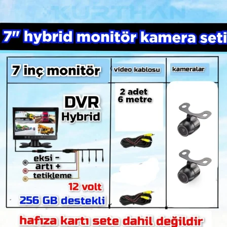 2 ADET KELEBEK KAMERALI 7 İNÇ HYBRİD 4 KANALLI 256 GB DVR MONİTÖR SETİ - 12 VOLT