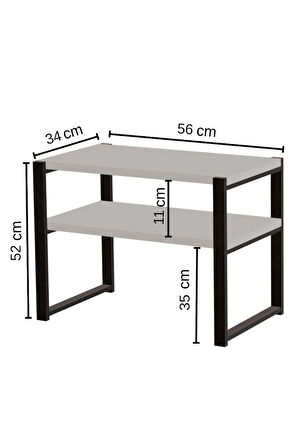 2 Katlı Metal Gövdeli Mutfak Rafı, Mikrodalga Dolabı , Tezgah Üstü Raflı Fırın Standı, Çay ,Kahve ,Baharatlık Standı ,Mutfak Organizeri,(57x32x48 cm)