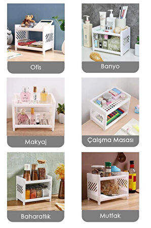 2 Katlı Çok Amaçlı Makyaj Organizeri - Mutfak Banyo Ofis Raf Düzenleyici - 1 Adet