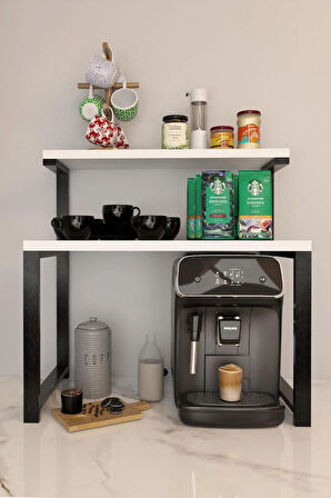 Steel Design 2 Katlı Kahve Köşesi Standı Kahve Makinesi ve Bardak Organizer, Baharatlık,Çok Amaçlı Tezgah Rafı