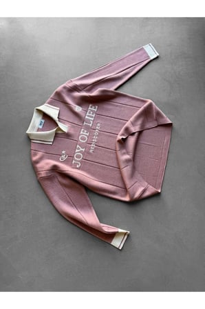 Oversize Polo Yaka Desenli Triko Kazak Yumuşak Dokulu Tüylenmez Salaş Nakış Detaylı Sweatshirt Triko