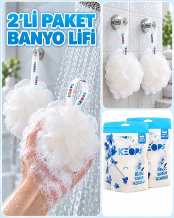 2’li Paket, Sabunlu Banyo Lifi, Duş ve Vücut Temizleme Lifi