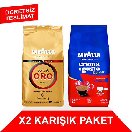 Qualità Oro + Crema e Gusto Classico Çekirdek Kahve (1000gr) 2'Li Paket