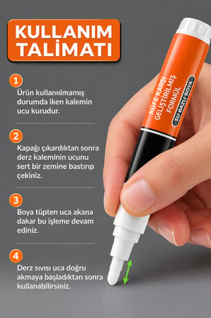 2 Adet Mermer Fayans Derz Dolgusu Boyama Boyası Kalemi Beyaz Hızlı Kuruyan Su Bazlı Kokusuz Kalıcı Yenileme