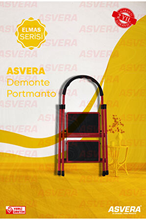 Elmas Serisi Carnaval 2’li Ev Tipi Katlanır Merdiven – Kırmızı, Kaymaz, Hafif, Dayanıklı