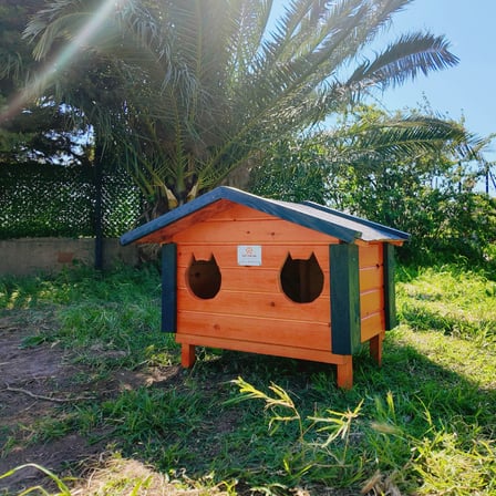 2'li Kedi Evi Dış Mekan Açık Renk Ahşap