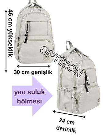 KREM renk 2'li OKUL ÇANTASI SETİ Su Geçirmez SATEN Kumaş - Sırt Çantası - YEŞİL suluk