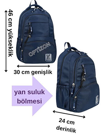 LACIVERT renk 2'li OKUL ÇANTASI SETİ Su Geçirmez SATEN Kumaş - Sırt Çantası - PONNY suluk
