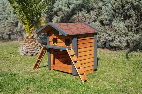 2 Yuvalı Kedi Evi Mamalıklı Ahşap