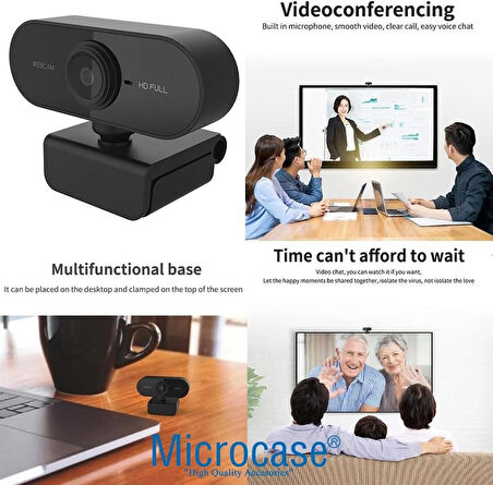 Microcase 1080P 360 Dönerli Mandal Kıskaçlı Full Hd Webcam Kamera ZR811 - SİYAH AL5148
