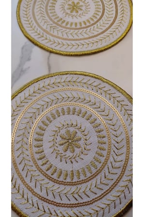 GOLD Pul ve Nakış İşlemeli Linen Keten Kokteyl Sunum Peçetesi 2’li |Otantik Mandala Serisi Luna–Çift Pul