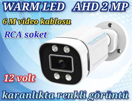 2 MP AHD WARM LED GÜVENLİK KAMERASI GECE RENKLİ GÖRÜNTÜ 12 VOLT