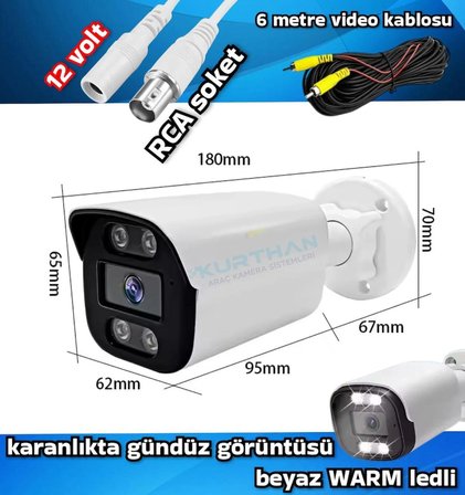 2 MP AHD WARM LED GÜVENLİK KAMERASI GECE RENKLİ GÖRÜNTÜ 12 VOLT