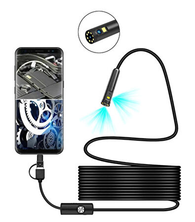 Yoosee 2mt Çift Lens ve Işıklı USB Girişli Çift Kameralı Endeskop Boroskop Sert Kablo Yılan Kamera